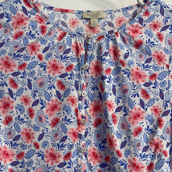 Talbots Petite Floral Boho Blouse Size SP – Long Sleeve Button Front Top - Picture 3 of 6